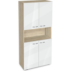 Bogdan Furniture G Етажерка BM-Ava-5 с четири вратички, бял гланц със сонома
