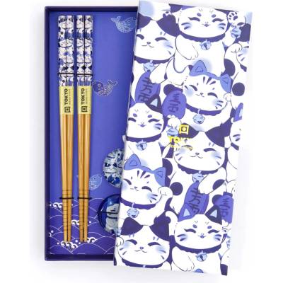 Tokyo Design Studio Darčeková sada paličiek s podložkami Blue Lucky Cat uni