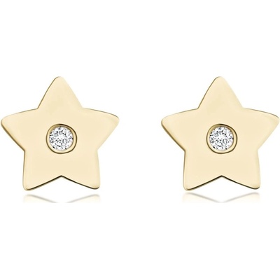 Šperky eshop náušnice ze žlutého zlata ploché hvězdy s čirým briliantem puzetky S3BT508.54