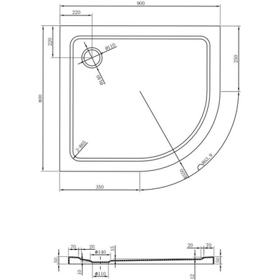 Mexen Flat slim 90 x 80 cm 41108090L-B