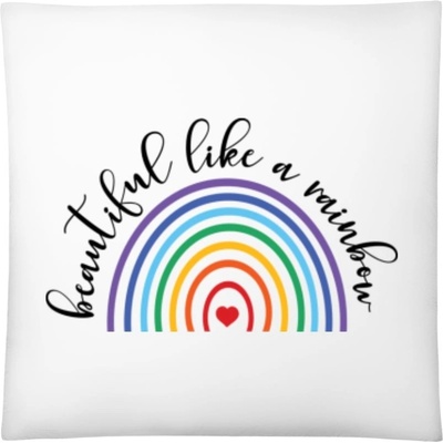 Darčeky PrintEQ Štvorcový Vankúš Dúha s nápisom Beautiful like a rainbow Biela 40x40