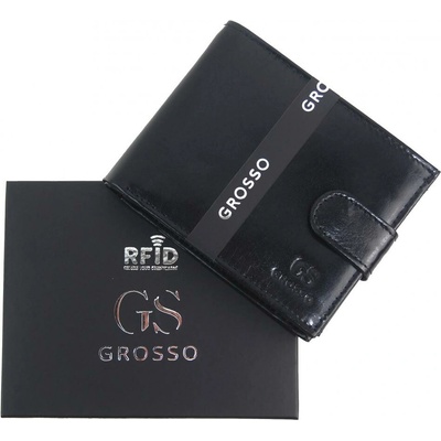 GROSSO kožená lesklá pánska peňaženka RFID so zápinkou v krabičke čierna