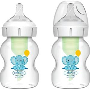 Dr. Brown's Комплект шишета Dr. Brown's Options+ - PP, Wide-Neck, Anti-Colic, 2 х 150 ml, слон (WB52015-ESX) - ozone