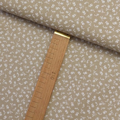 Bavlněné plátno - Malé květy bílé na béžové - šíře 150cm