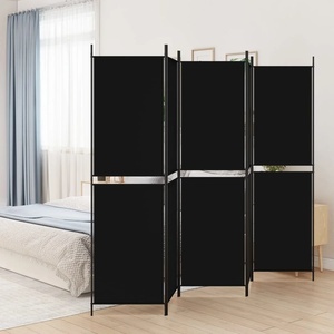vidaXL Параван за стая, 5 панела, черен, 250x200 см, текстил (350237)