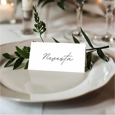 Svadobná menovka - Biela elegancia Povrchová úprava: Lesklá