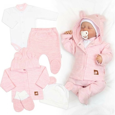Baby Nellys Pletená sada oblečení pro miminko Star 5D růžová
