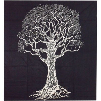 Sanu Babu přehoz na postel černo-bílý se stromem života 220 x 210 cm