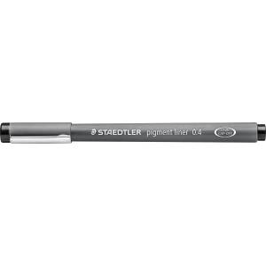 STAEDTLER black pigment liner, line width 0.4 mm, indelible pigment ink, long metal tip, long service life, 10 fineliners in a cardboard case, 308 04-9 (308 04-9 VE)