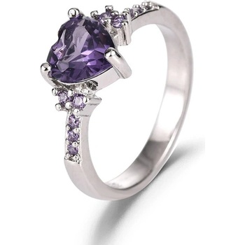 DELIS Сребърен пръстен, jw628, дизайн на сърце с лилав цирконий, с родиево покритие (jw628)