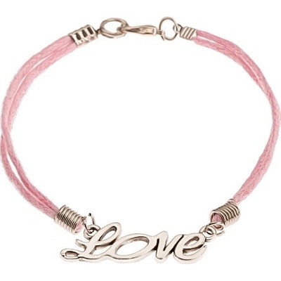 Šperky eshop růžový šňůrkový přívěsek stříbrné barvy nápis Love SP36.6