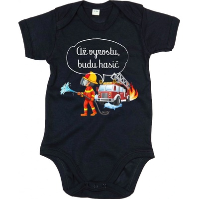 Fajntričko Kids Dětské body Až vyrostu budu hasič černá