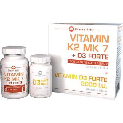 Pharma Activ Vitamín K2 MK 7 + D3 Forte 1000 I.U. 125 tabliet + Vitamín D3 Forte 2000 I.U. 30 tabliet