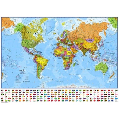 Nástěnná mapa SVĚT POLITICKÝ V ČEŠTINĚ 136 x 100 cm ve stříbrném hliníkovém rámu
