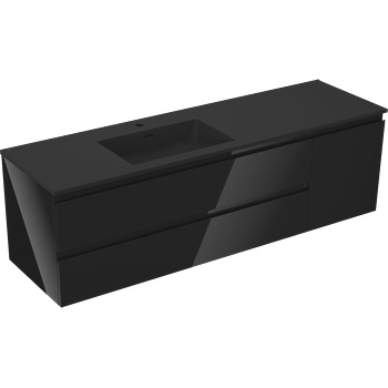 Mexen Orio шкафче за баня 160 см с мивка Otis ляво, 2S, 1D, черно гланц/черно мат (91A13-16047-3-BBFFF70-W18L71)