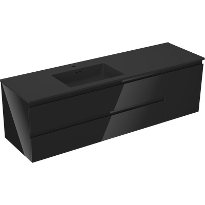 Mexen Orio шкафче за баня 160 см с мивка Otis ляво, 2S, 1D, черно гланц/черно мат (91A13-16047-3-BBFFF70-W18L71)