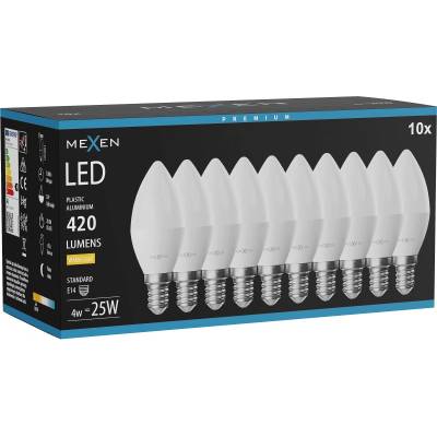 Mexen Nova 10x LED крушка E14, C37, 4W, Топла - 3000K, 420 lm - L102-E14-0430-01x10 (L102-E14-0430-01x10)