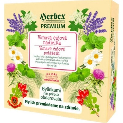 Herbex Premium Voňavá čajová nádielka hrdlo a krk s eukalyptom žalúdok a čreva pľúca a priedušky lipový čaj 40 ks