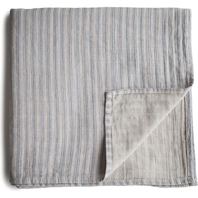 Mushie Muslin Swaddle Blanket Organic Cotton пелена за повиване Blue Stripe 120cm x 120cm