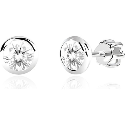 Duppi dámske náušnice okrúhle DU 31302 z bieleho zlata s kamienkami bielymi zapínanie balónik