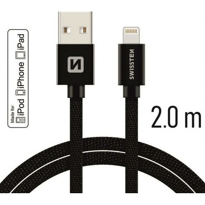 Swissten MFI licencovaný datový lightning kabel textile černý 1.2m / 2.0m Délka: 2m