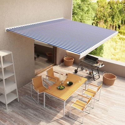 vidaXL Kazetová markýza s motorem 500 x 300 cm modrá a bílá