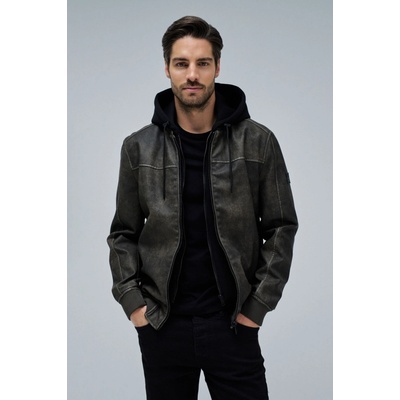 Salsa Hooded Fake Leather Bomber Jacket hnědá