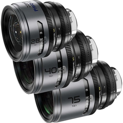 DZOFILM Pavo 2x Anamorphic 3 Lens Kit 28 / 40 / 75 mm T2,1 pro PL/EF S35 metric Blue Coating