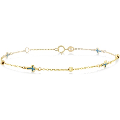 Lillian Vassago zlatý náramek zdobený křížky s modrým smaltem LLV06-GB114