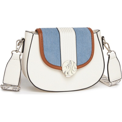 Miss Lulu dámska crossbody kabelka s menčestrovou chlopňou modrá a béžová