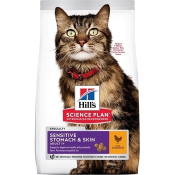 Hill's Храна за котки с чувствителен стомах и кожа Hill's SP Feline Adult Sensitive Stomach& Skin, с пилешко - 1.5кг