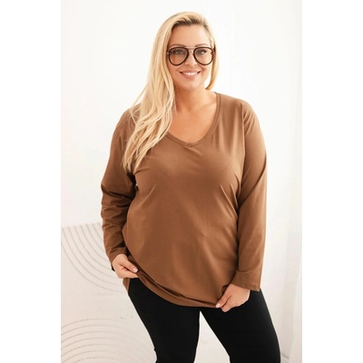 Kesi Dámska blúzka Plus Size s výstrihom do V a dlhým rukávom ružová Hnedá