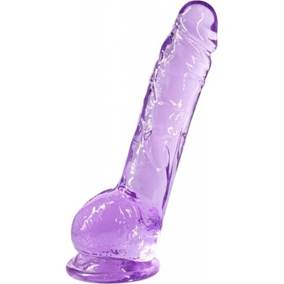 Lola Games Intergalactic Luminous fialové dildo s prísavkou a semenníkmi 20 x 3,3 cm
