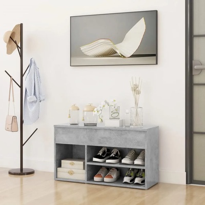 vidaXL Пейка за обувки, бетонно сива, 80x30x45 см, ПДЧ (808751)