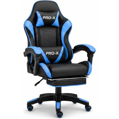 PRO-X Goborelax Геймърски стол с подложка за крака и функция за масаж - синьо-черно (bm028)