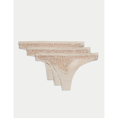 Marks & Spencer Стринг Body Soft с дантела, комплект от 3 броя Marks & Spencer бежов Marks & Spencer | Bezhov | ЖЕНИ | XS