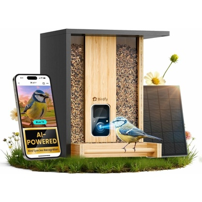 Birdfy Smart krmítko pro venkovní ptactvo Bamboo Solar Lite s kamerou a solárním panelem 27,9 x 27,9 x 30,5 cm