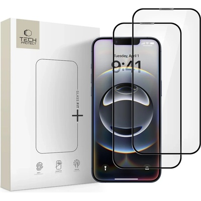 Tech-Protect glass fit+ 2-pack iphone 13 / 13 pro / 14 / 16e черен комплект защитени стъклени фолиа (5906302360123)