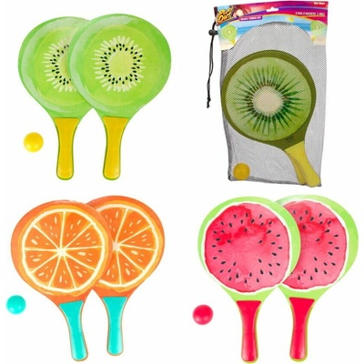 Sada na plážový tenis ovoce dřevěné 38cm 2 pálky + 1 míček 3 druhy v látkovém sáčku