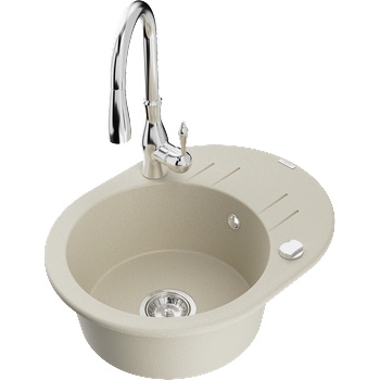 Mexen Kevin гранитна кухненска мивка с 1 отделение и отцедник, с кухненски смесител Savita, бежово - 6517-69-672601-00 (6517-69-672601-00)