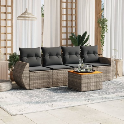 vidaXL Градински комплект с възглавници, 5 части, сив полиратан (3257215)