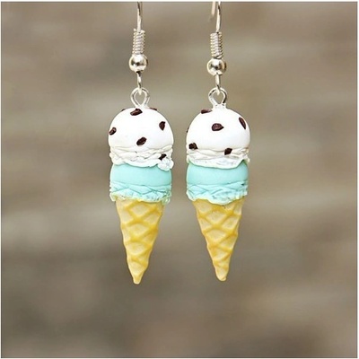 CircusMind Sladké náušnice Fimo zmrzliny mint stracciatella S0820