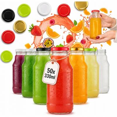Sklenená fľaša Bimberek 330 ml na džús, priehľadná