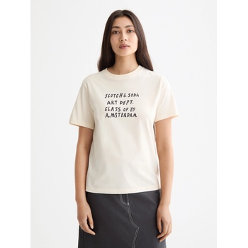 Scotch & Soda Дамска кремава тениска с надпис Scotch & Soda | Byal | ЖЕНИ | XL