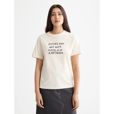 Scotch & Soda Дамска кремава тениска с надпис Scotch & Soda | Byal | ЖЕНИ | XL