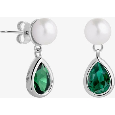 Preciosa stříbrné Pure Pearl s říční perlou a kubickou zirkonií Preciosa emerald 5337 66