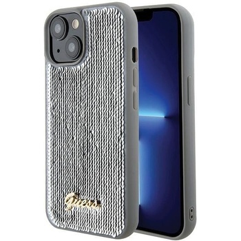 GUESS Кейс Guess Sequin Script Metal за iPhone 15, сребрист (3666339173159)