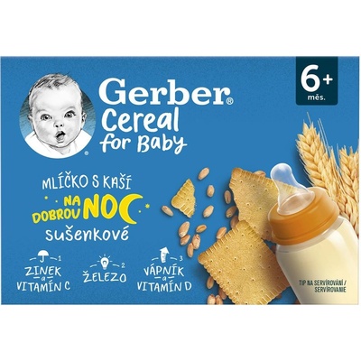 Gerber Cereal mlíčko s kaší na dobrou noc sušenkové 2 x 200 ml