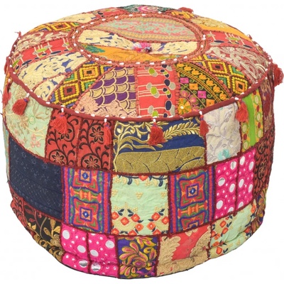 Sanu Babu Taburet z Rajasthanu s bohatou Ari výšivkou, průměr 53cm výška 40cm patchwork (CE)