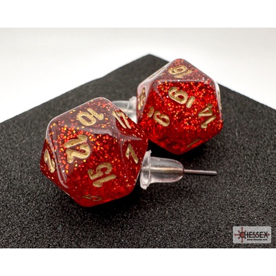 Chessex náušnice třpytivě červená D20 pecka 54508